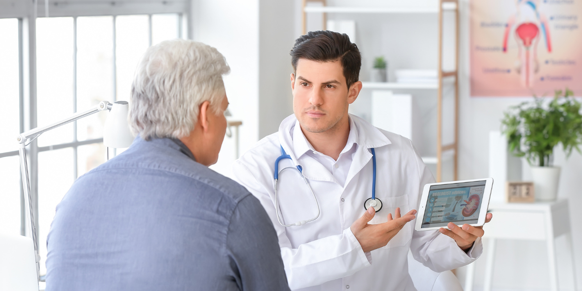 Older gentleman at an appointment with a kidney doctor