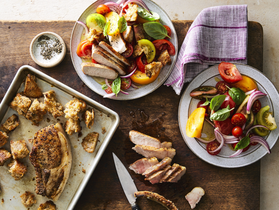 Roast Pork Chops With Marinated Tomatoes and Croutons Recipe